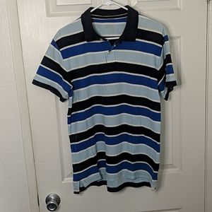 Blue striped polo shirt mens Large